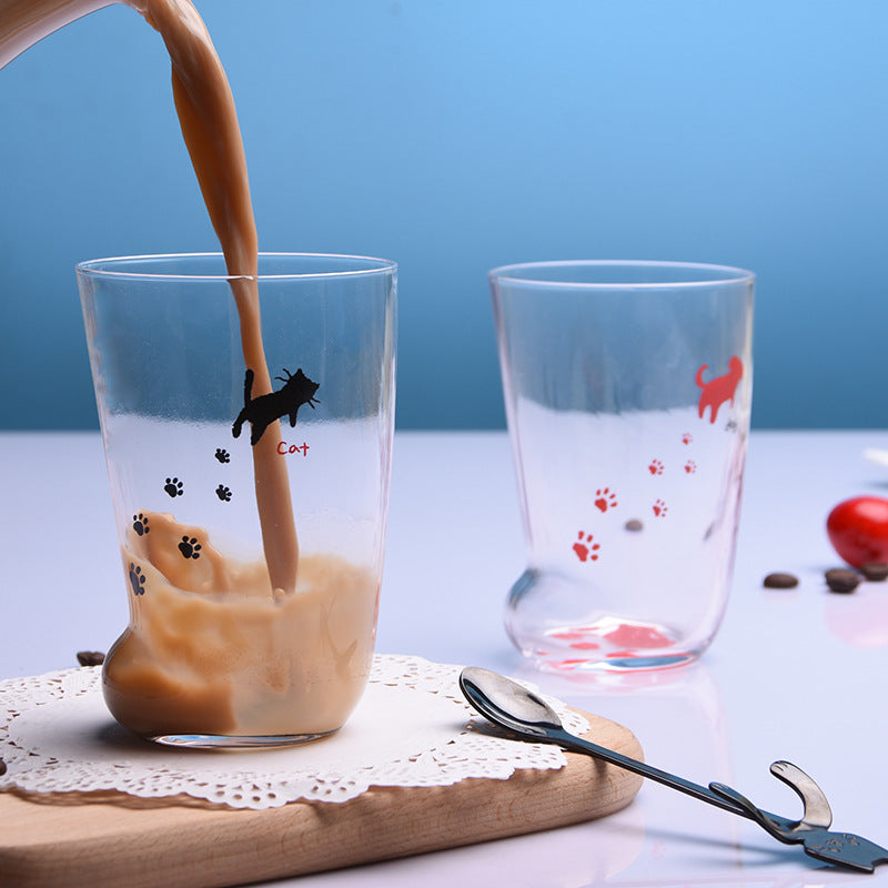 Cute Cat Paws Glass Mug - 300ml Heat-Resistant Tumbler