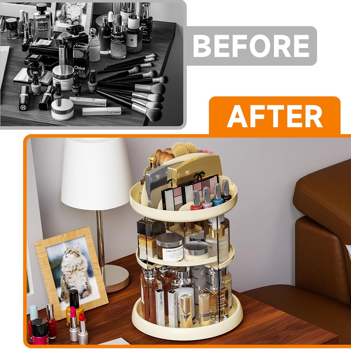 360 Rotating Makeup Organizer with Adjustable Shelves Clear Acrylic Vanity Storage