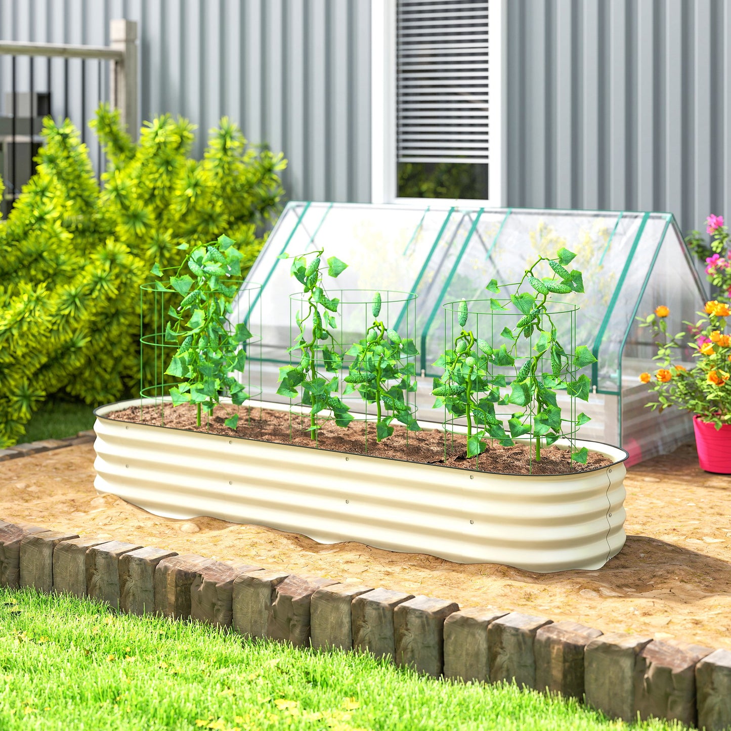 Galvanized Raised Garden Bed Kit - Metal Planter Box with Safety Edging, Cream