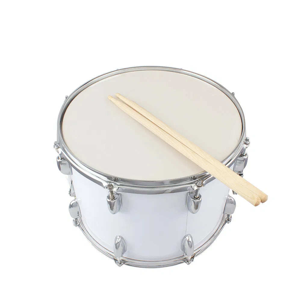 14 x 10 Inches Marching Drum with Drumsticks and Key Strap - White