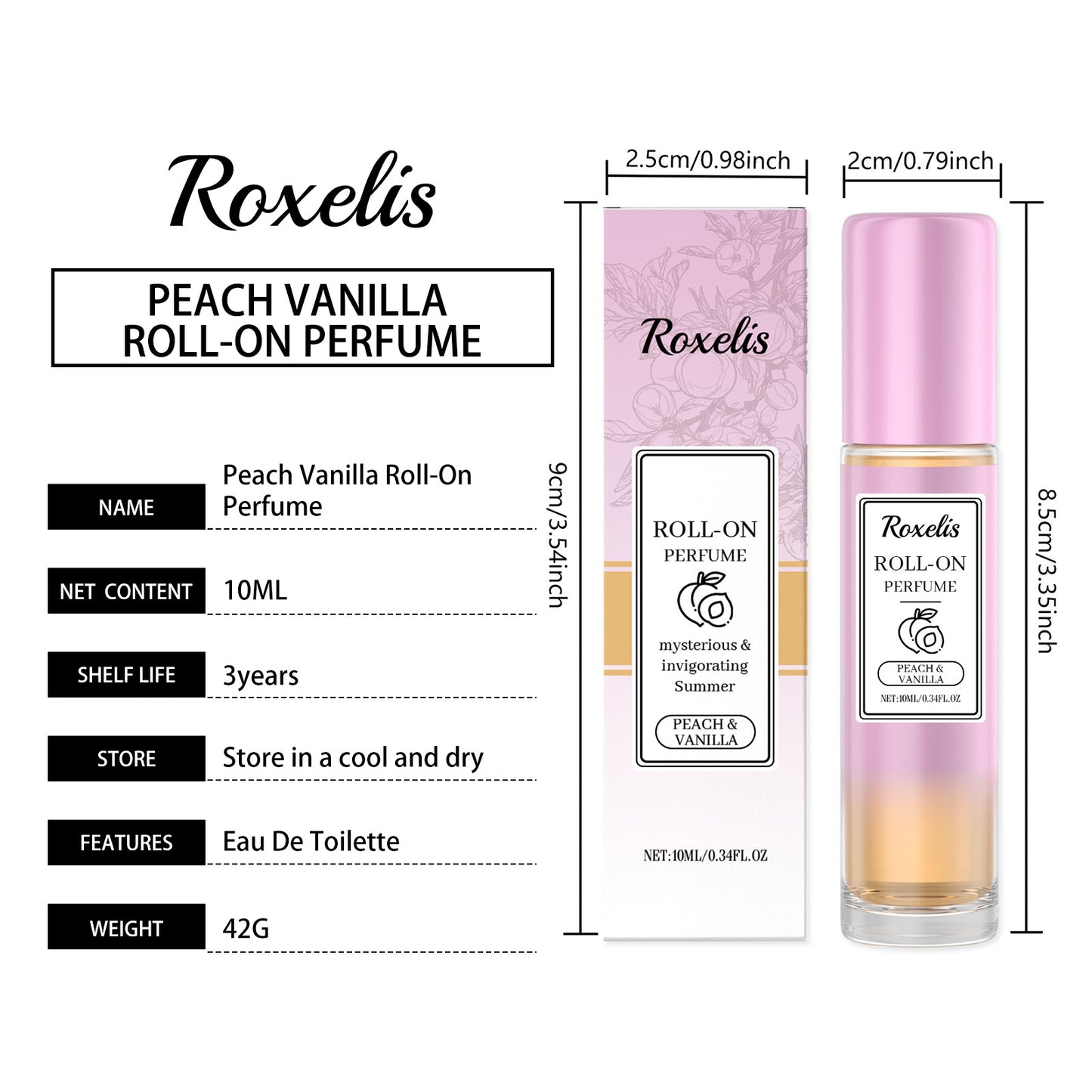 Peach Vanilla Roll-On Perfume - 10ml Long-Lasting Fragrance for Women