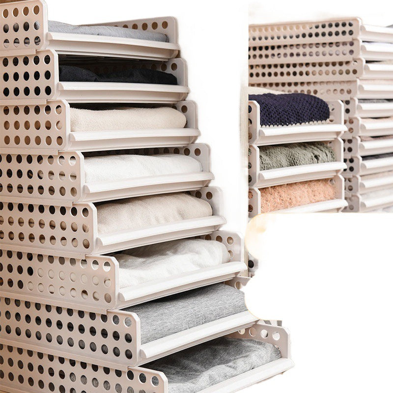 Home Wardrobe Storage Rack - Plastic Clothes Organizer with Heightening Options