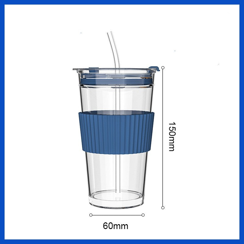 High-Value Household Straw Glass - 450ml Multi-Color Drinkware Set