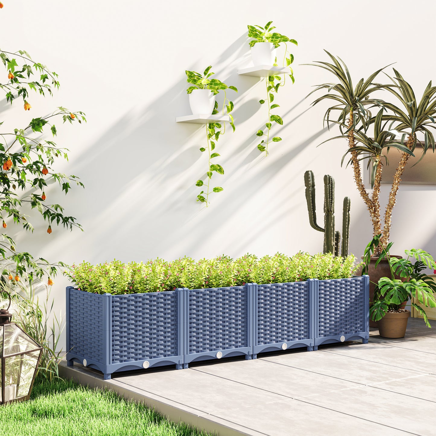 Plastic Raised Garden Bed 5x1ft Outdoor Flower Box with Drainage Holes