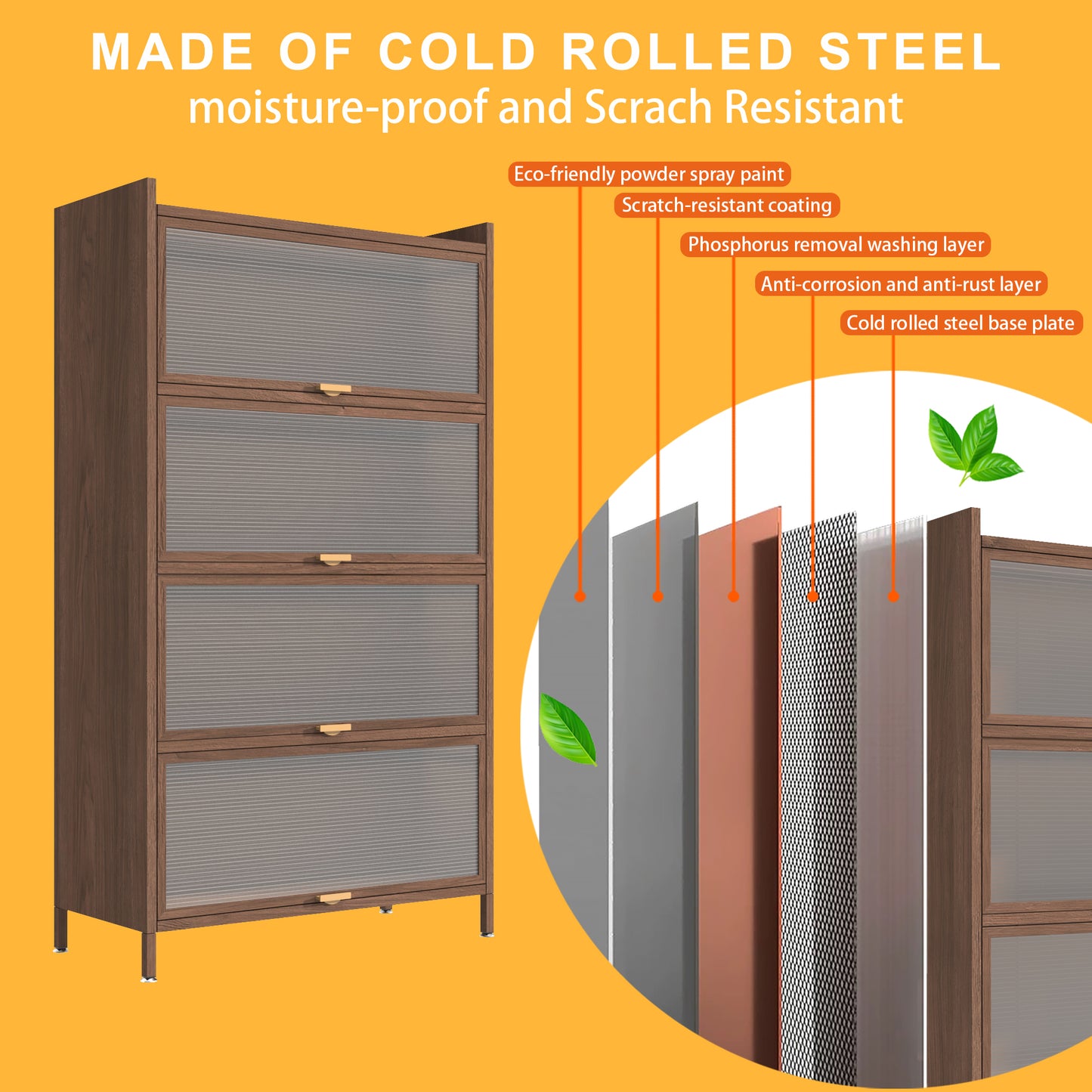 57'' Tall Metal 4-Door Storage Cabinet - Walnut
