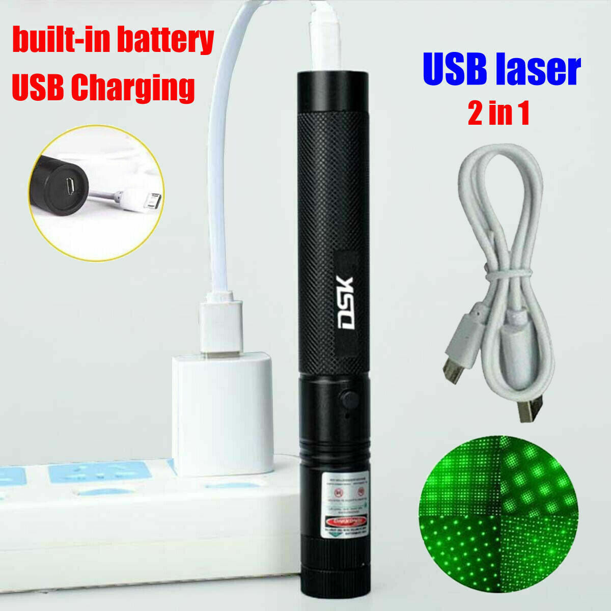 USB Rechargeable Green Laser Pointer Pen Light for Astronomy & Presentations
