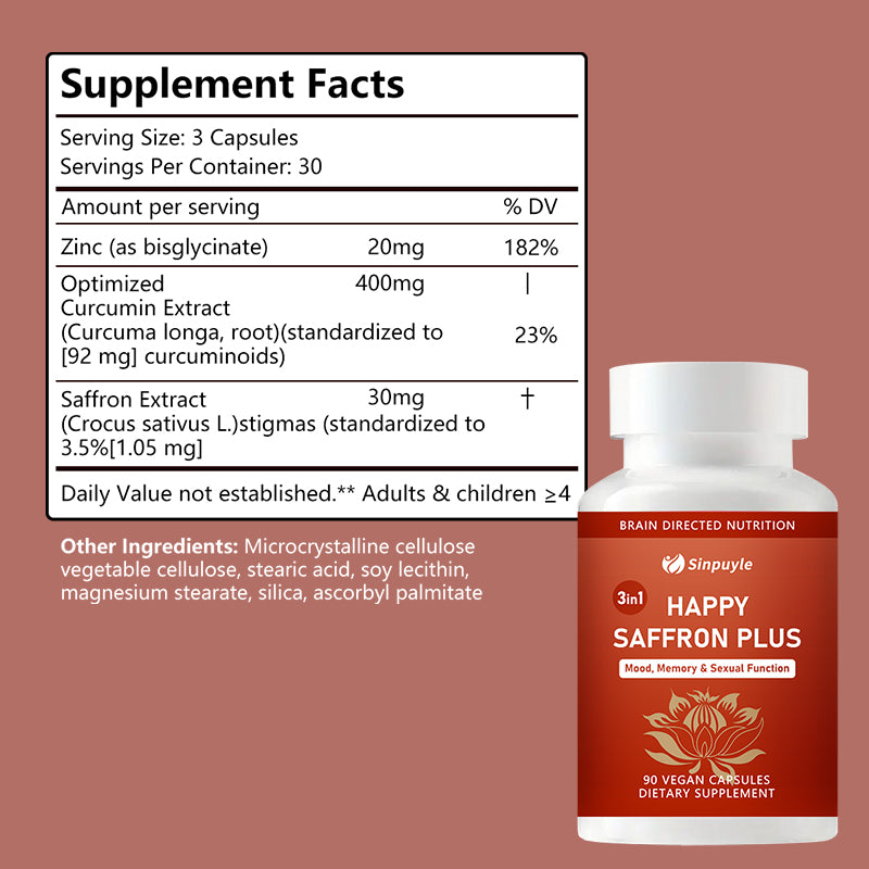 Saffron Supplement with Curcumin & Zinc - Mood, Memory & Eye Health Support