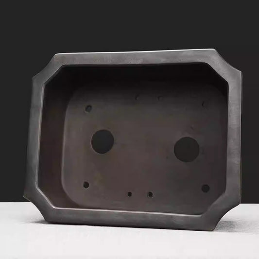 Rectangular Purple Clay Bonsai Pot with Chamfered Corners - Handmade Garden Planter