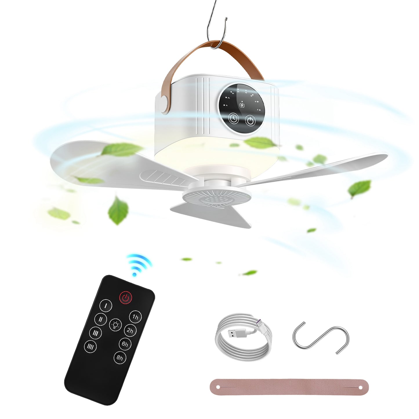 Rechargeable Tent Ceiling Fan with Light and Remote Control - 7200mAh Portable Camping Fan
