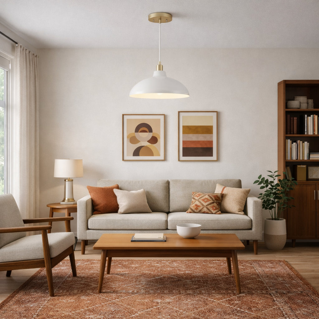 Astral Single Light White Pendant Lamp With Golder Brass Finish For