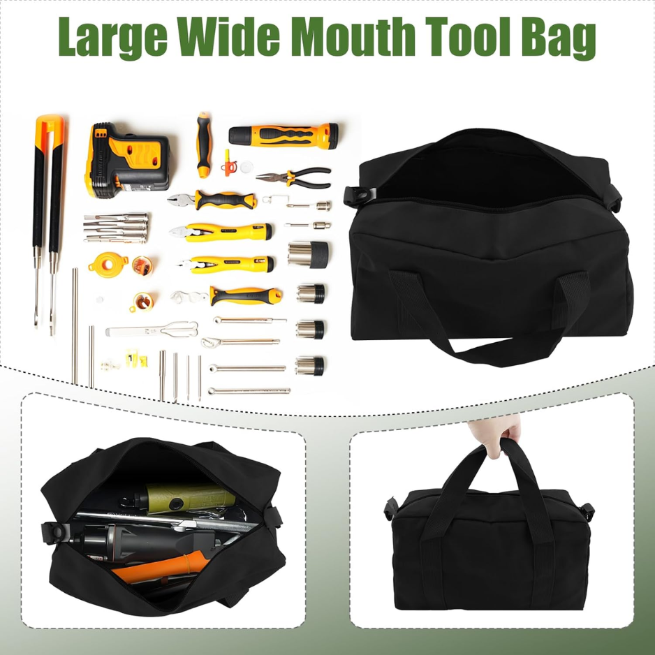 12-Inch Canvas Tool Bag with Wide Mouth & Handle - Black