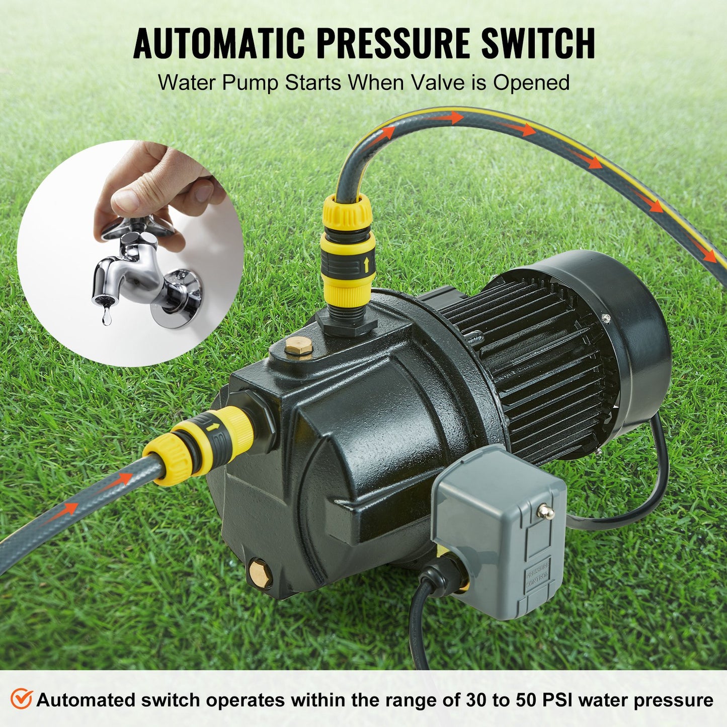 1 HP Shallow Well Jet Water Pump 17.6 GPM 164 ft Head Automatic Pressure Switch Black