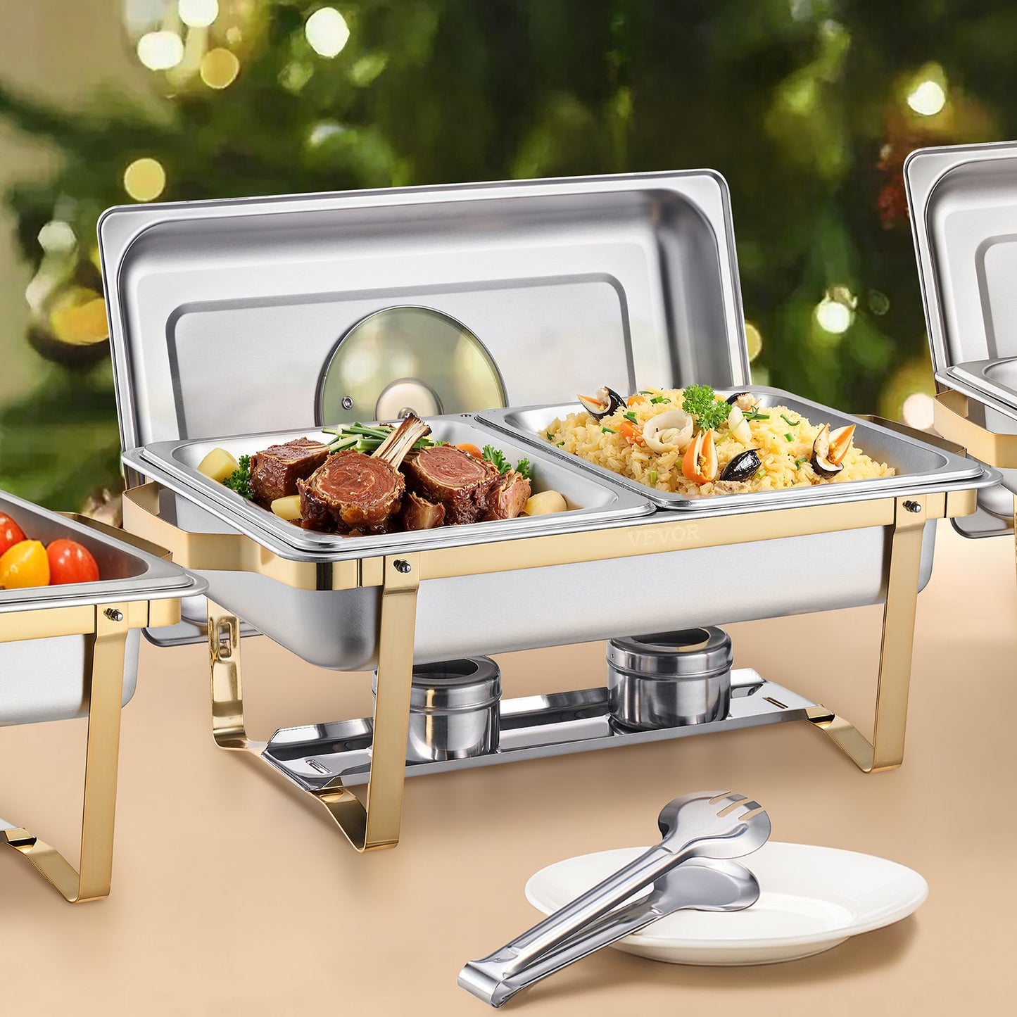 Stainless Steel Chafing Dish Set - 4 Qt Half Size, Gold Finish - 2 Pack