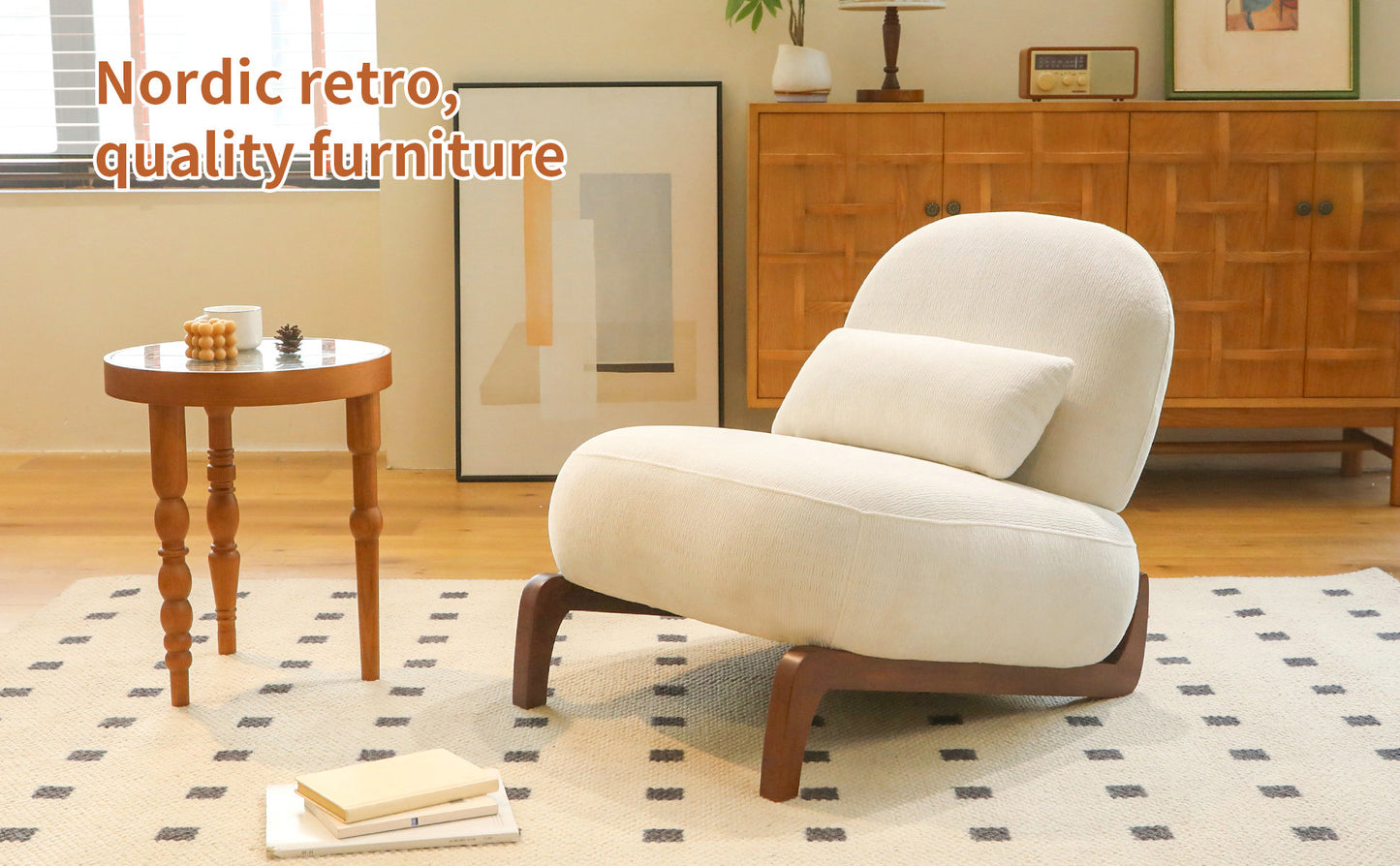 Cozy White Accent Chair with Solid Wood Legs - Armless Design