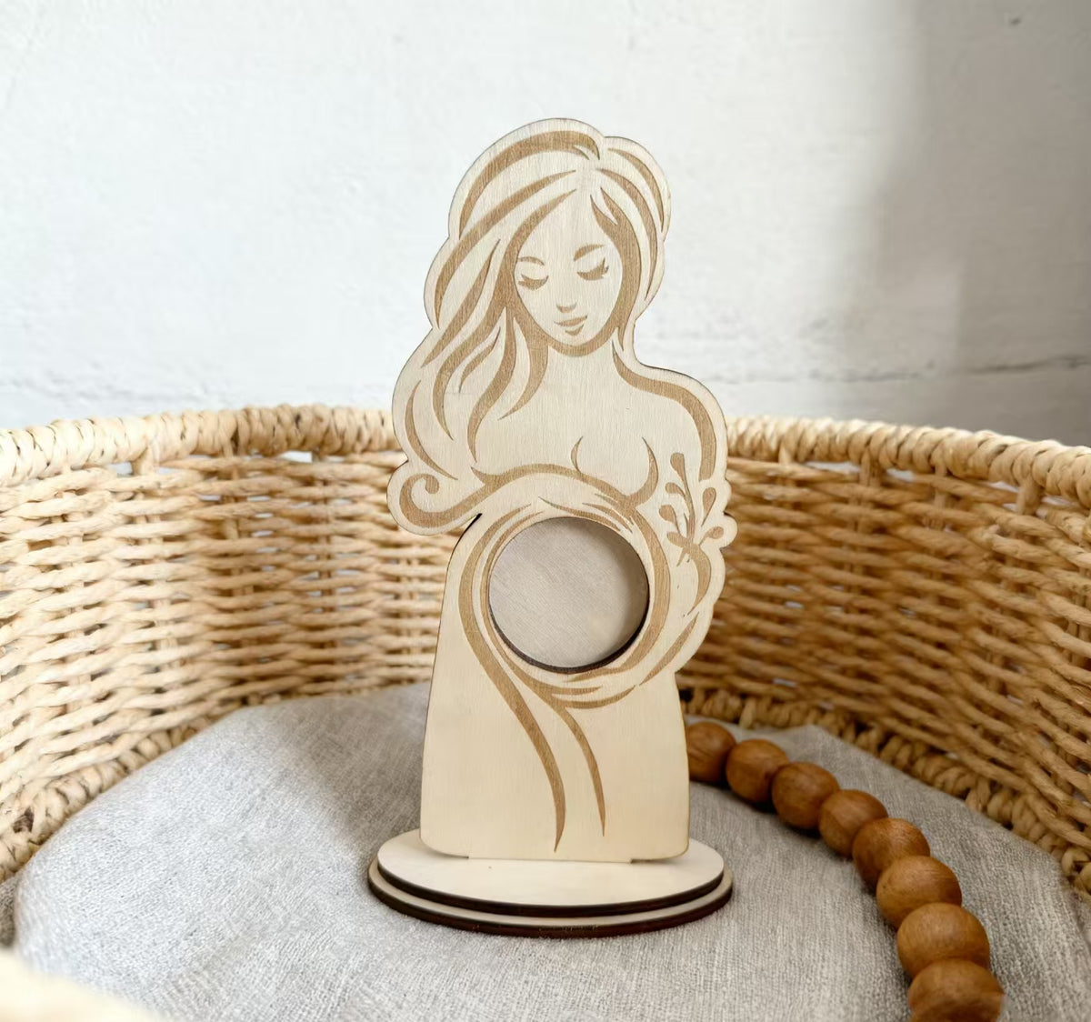 Wooden Pregnant Woman Photo Frame Stand - Maternity Keepsake Decor