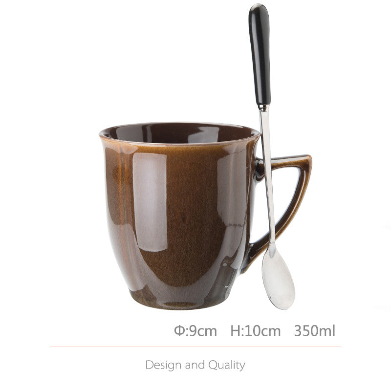 Large Capacity Ceramic Cup with Lid and Spoon - Retro Kitchen Accessory
