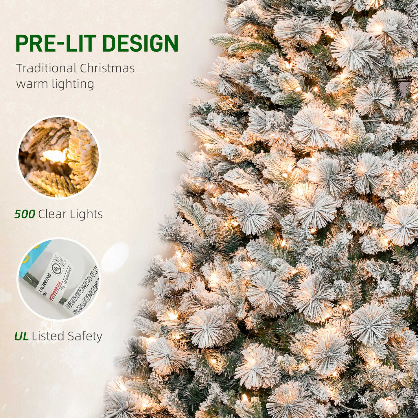 7.5 ft Prelit Flocked Artificial Christmas Tree with 500 Lights