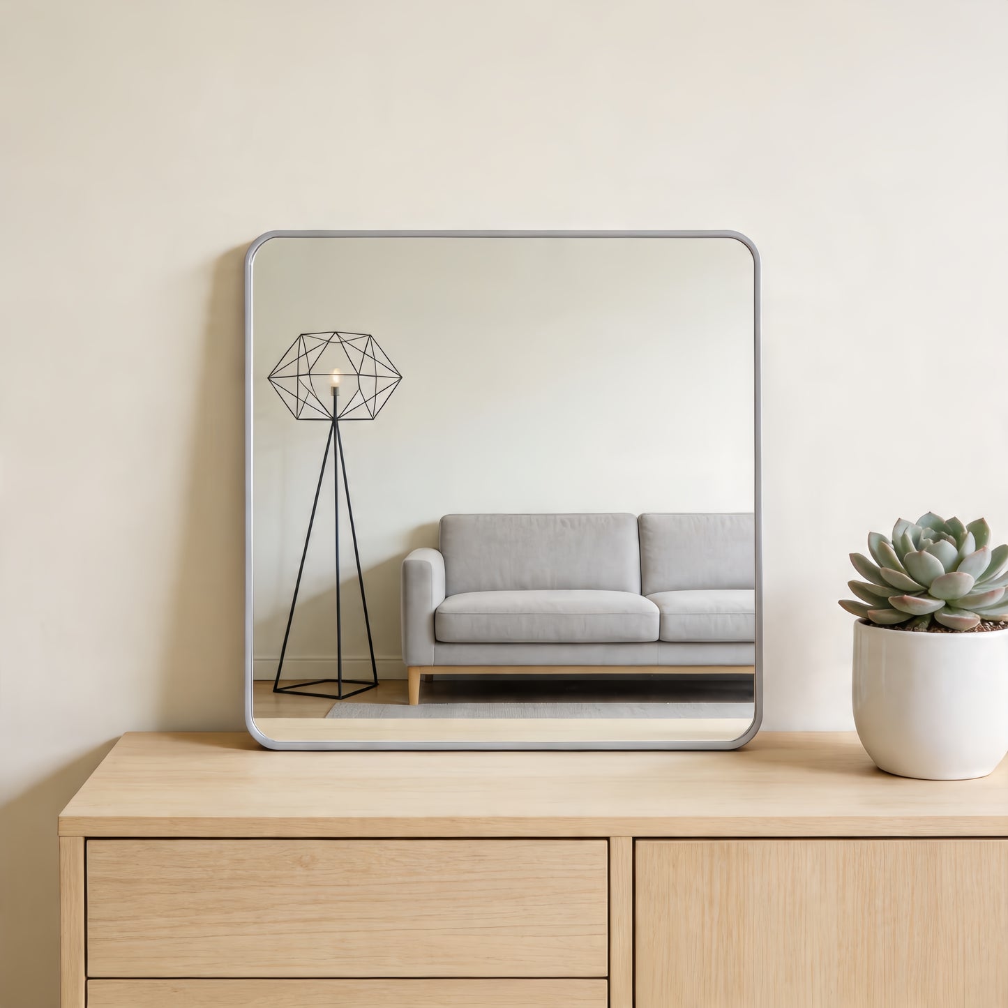 36-Inch Silver Metal Framed Square Wall Mirror
