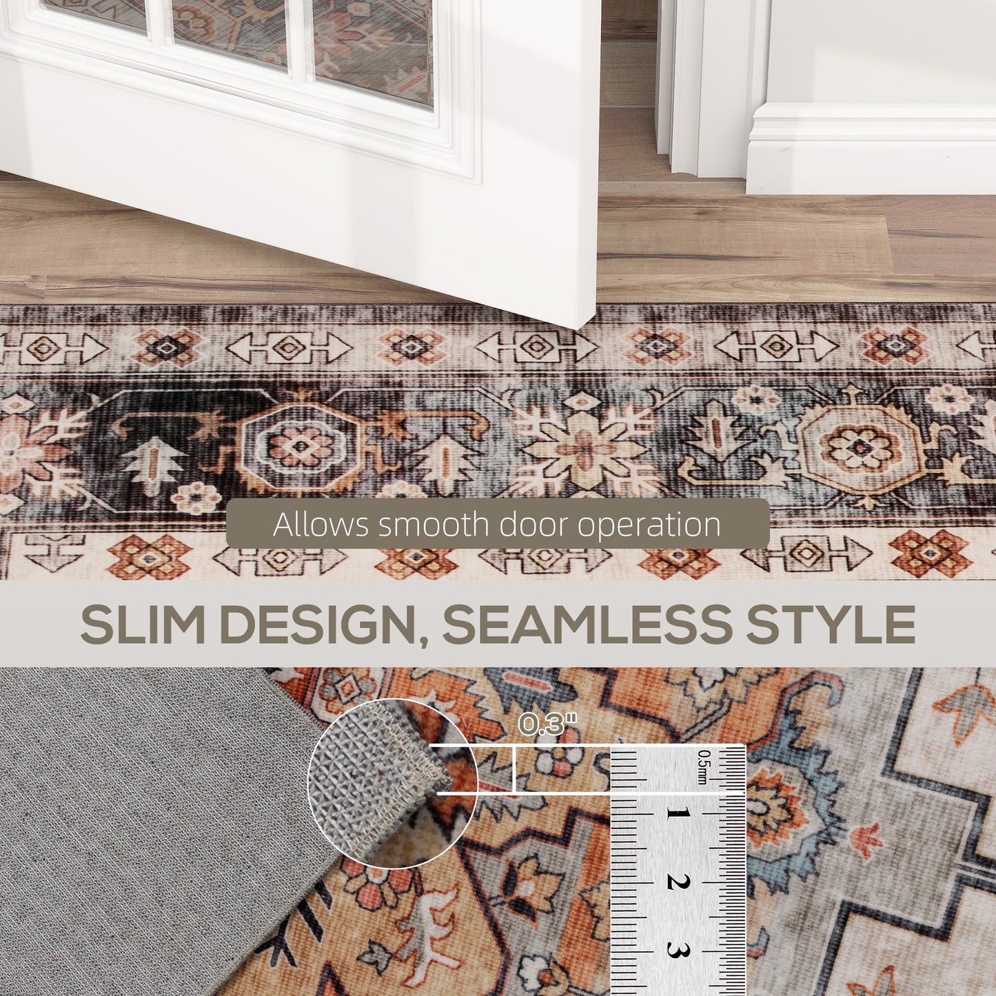 Boho Area Rug 5x7 - Machine Washable Non-Slip Medallion Design in Tawny Brown