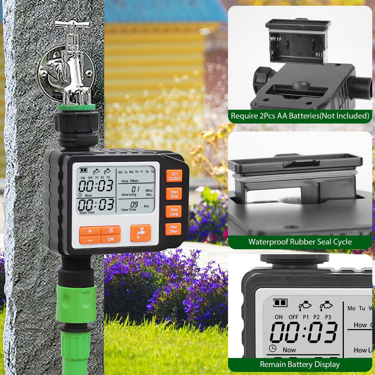Garden Sprinkler Timer with 3 Watering Programs Waterproof Irrigation System