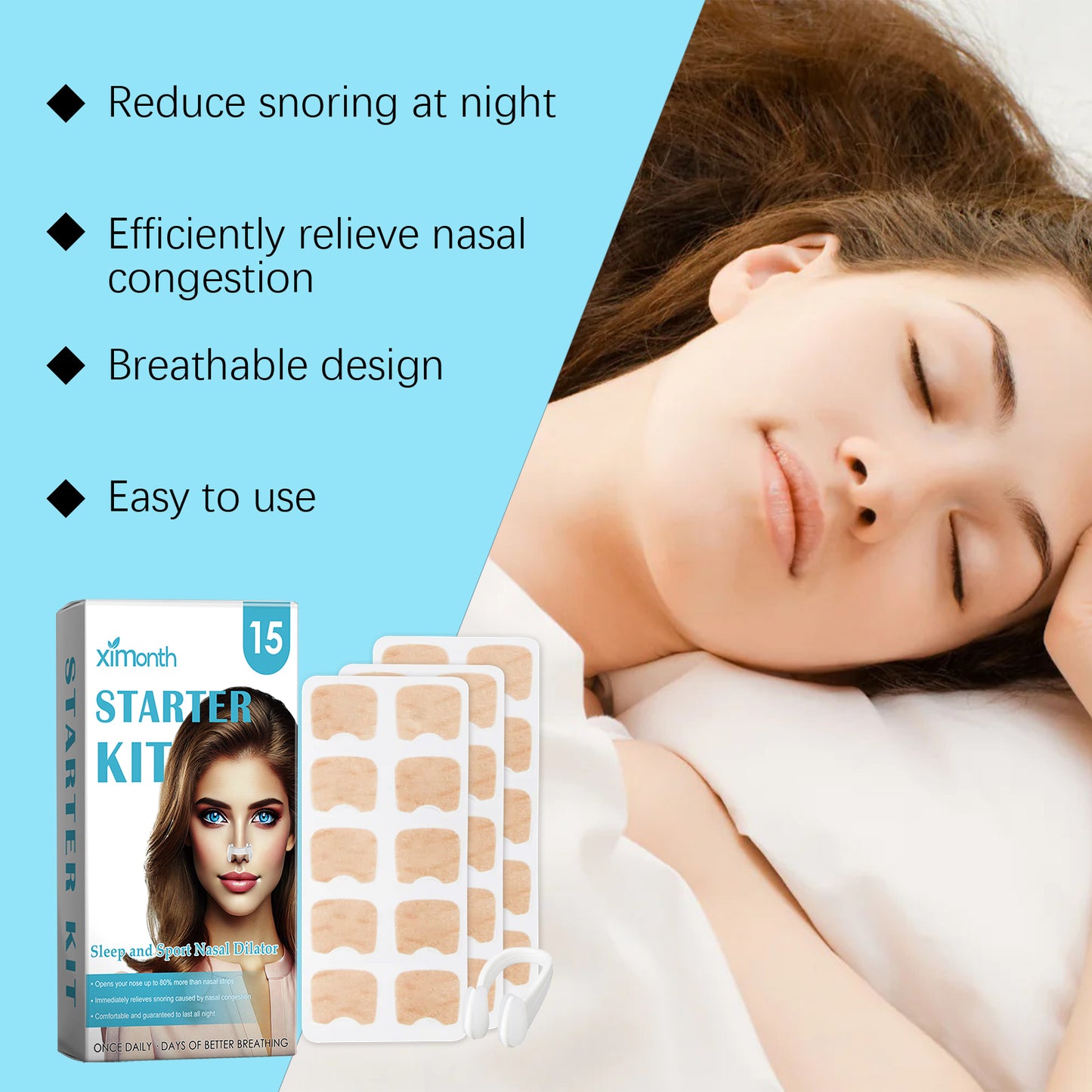 Anti-Snoring Nasal Strip and Clip Set for Comfortable Breathing
