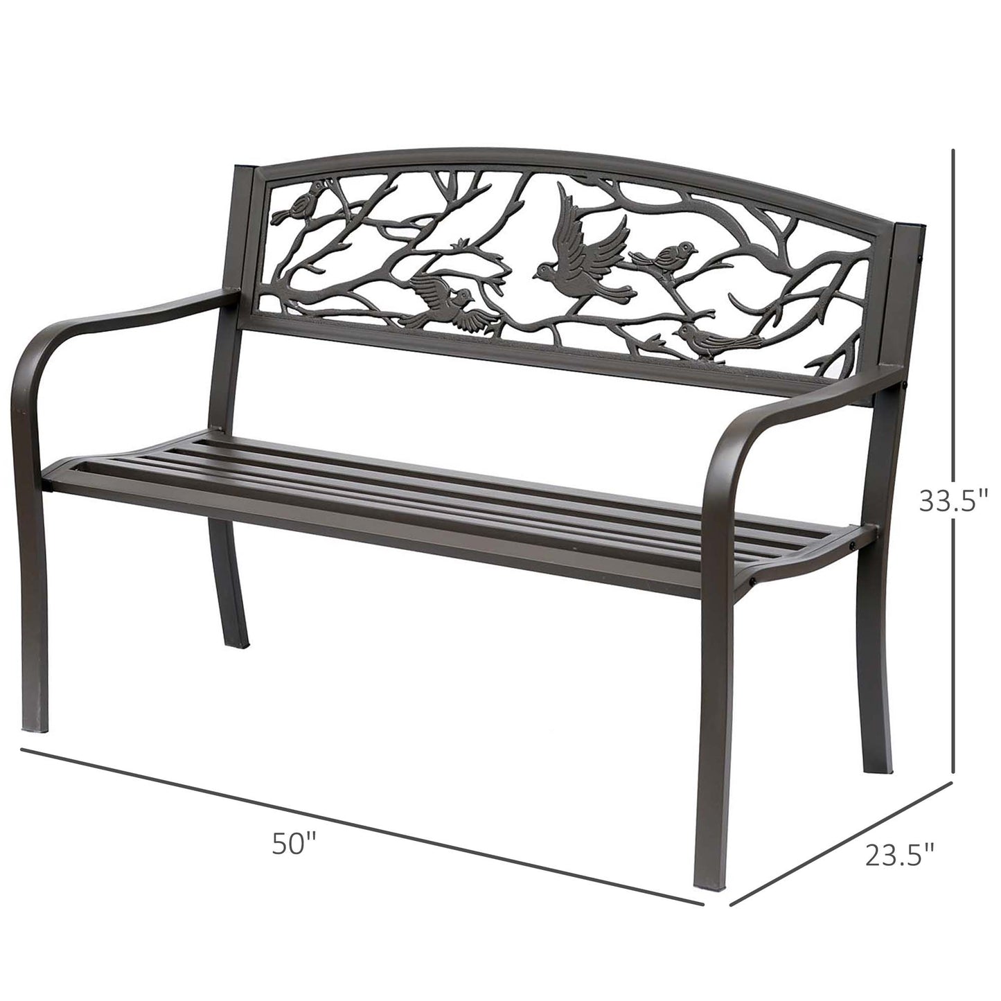 50" Vintage Cast Iron Garden Patio Bench - Brown