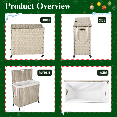 Laundry Hamper with Lid and Wheels - 160L Gray Rattan