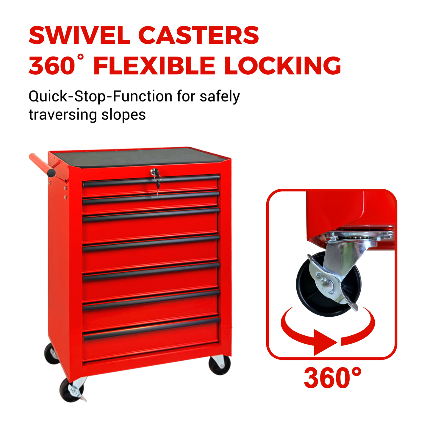 20-Inch Rolling Metal Tool Chest with 7 Drawers - Red