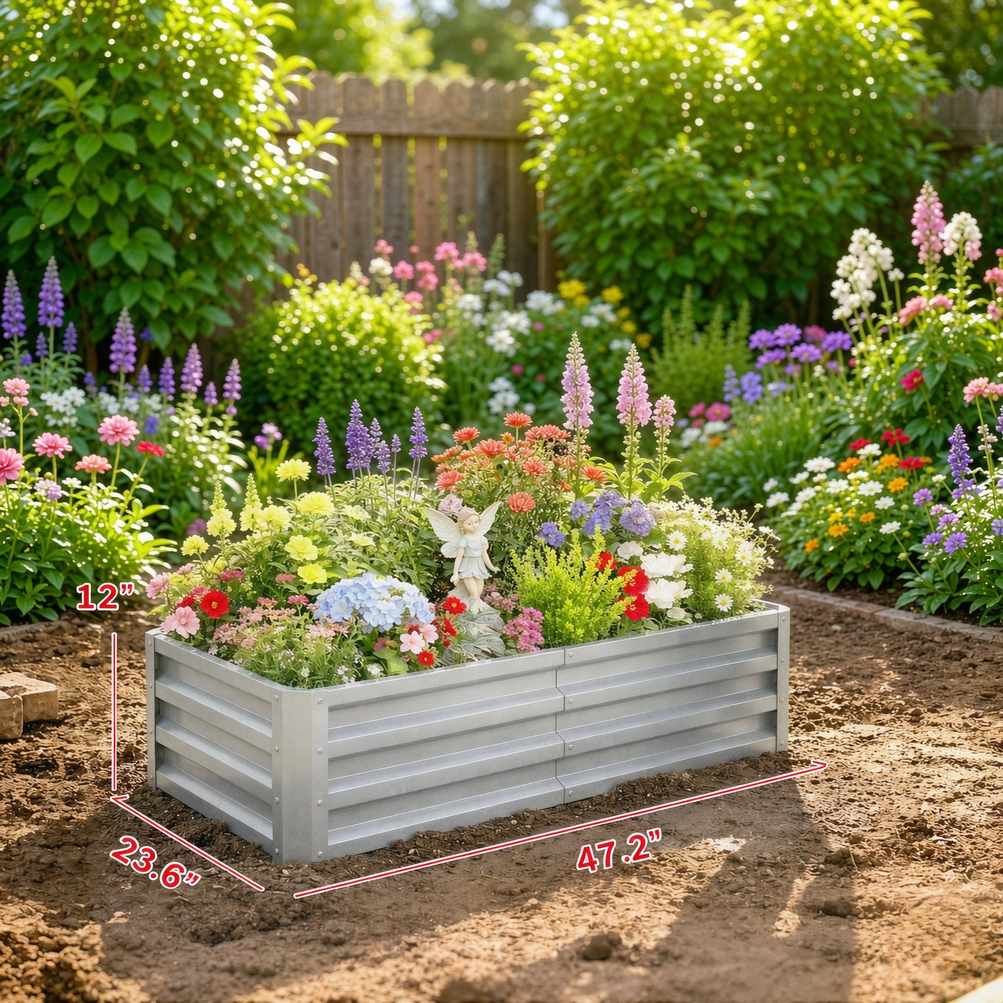 Galvanized Metal Raised Garden Bed - 4' x 2' Planter for Vegetables, Herbs, Flowers