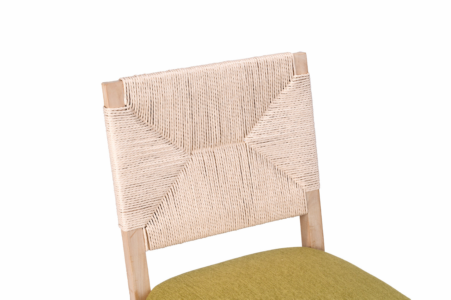Olive Green Dining Chairs Set of 2 - Woven Back & Linen Seat