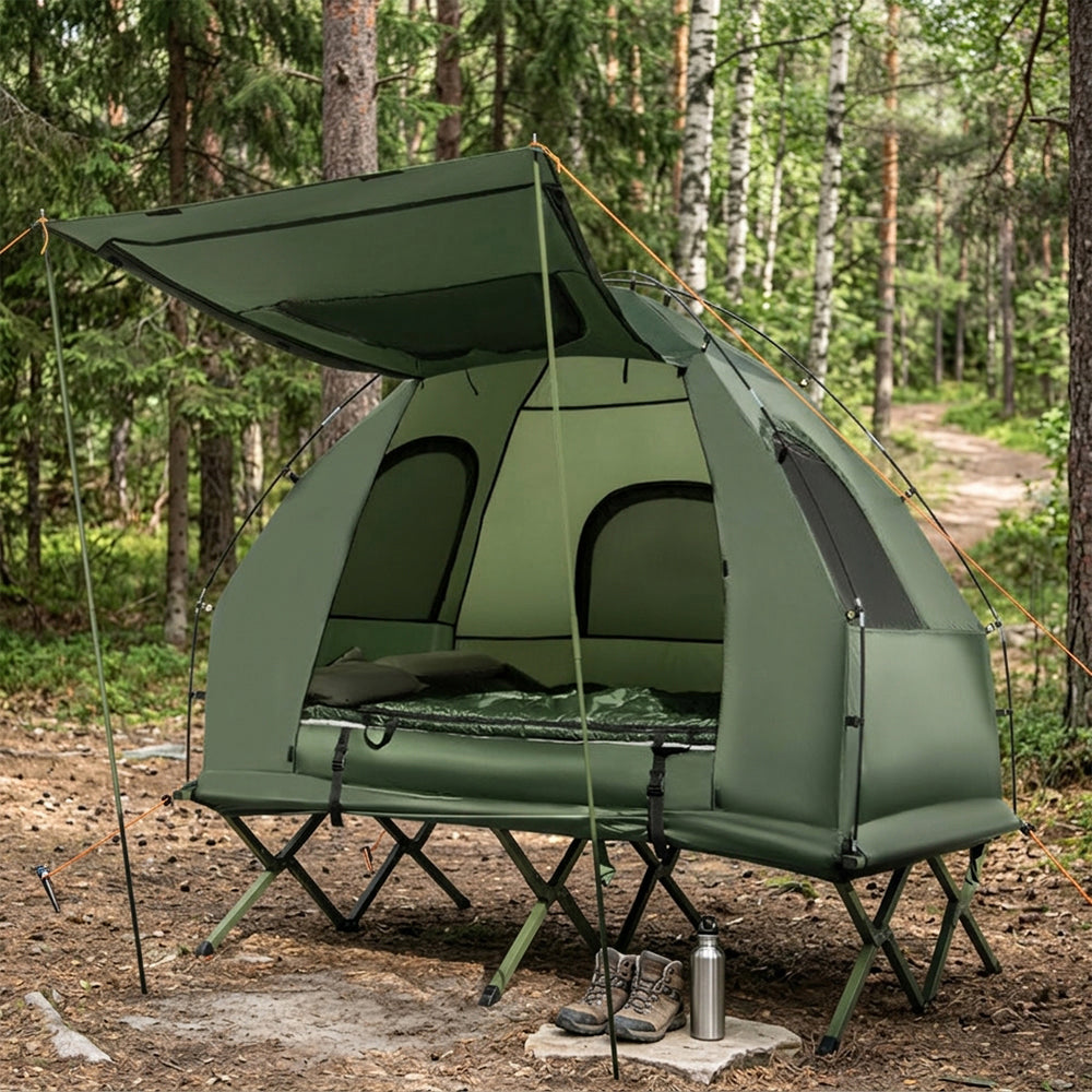 Multifunctional Foldable Camping Tent Cot with Air Mattress & Sleeping Bags