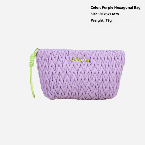 Silver Cosmetic Bag with 3D Vines and Folds, Nylon Makeup Organizer 26x6x14cm