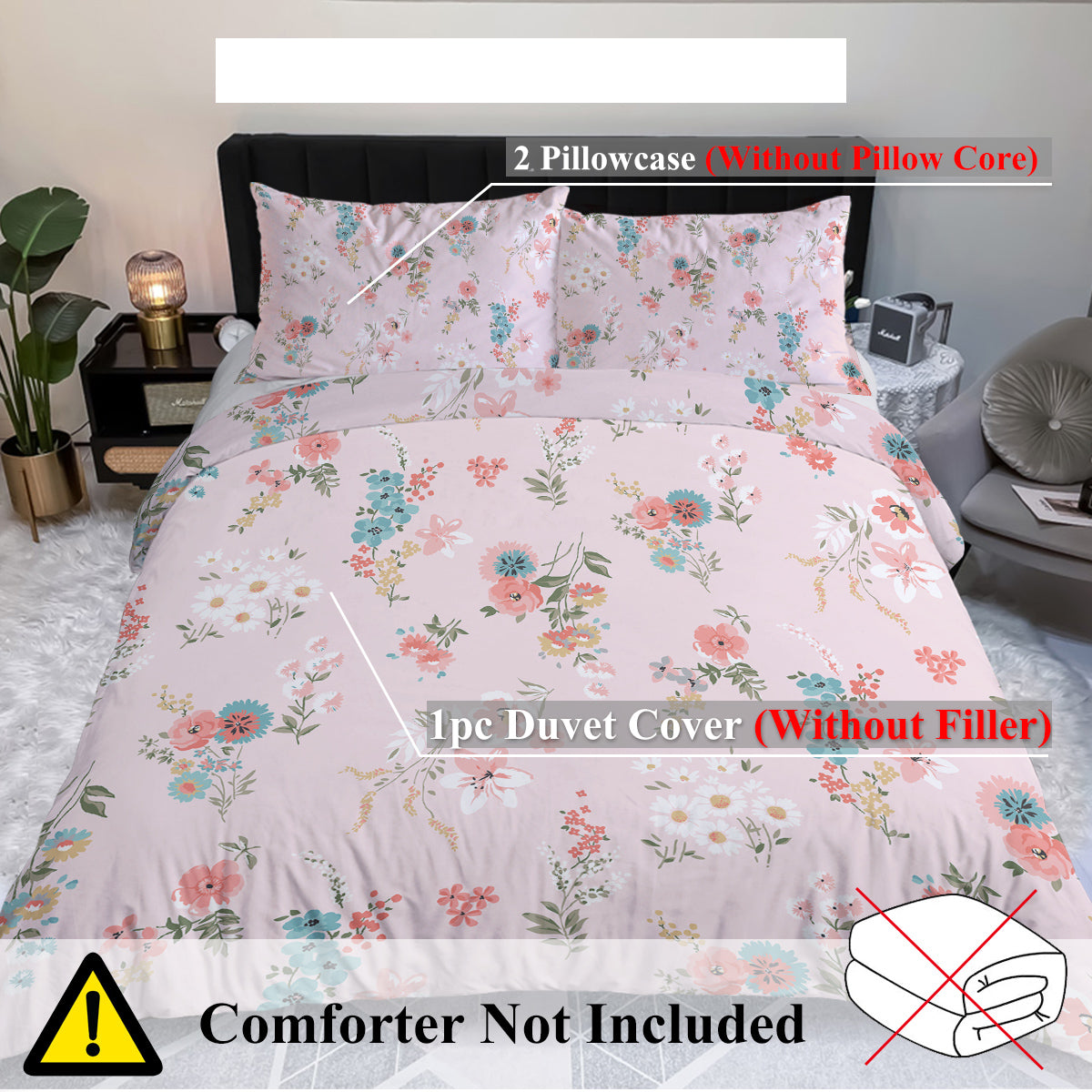 Minimalist Floral Duvet Cover Set - Soft Microfiber Bedding with Shams