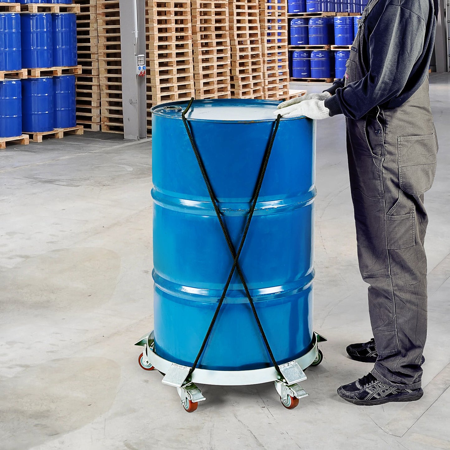 Heavy Duty 55 Gallon Drum Dolly Cart - 1250lbs Capacity, Steel Frame, Silver