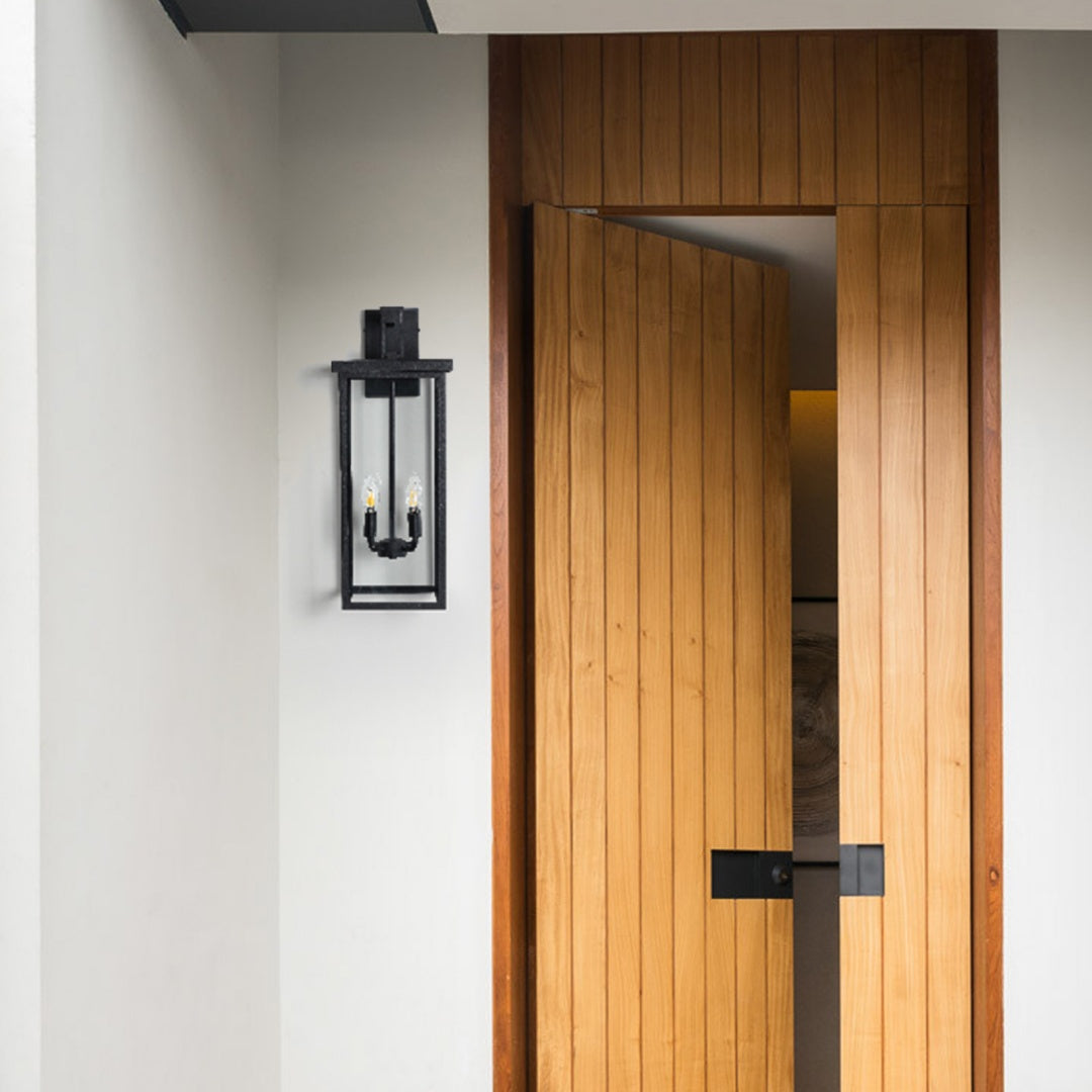 Modern Outdoor Wall Lantern - Black Metal Frame, Clear Glass