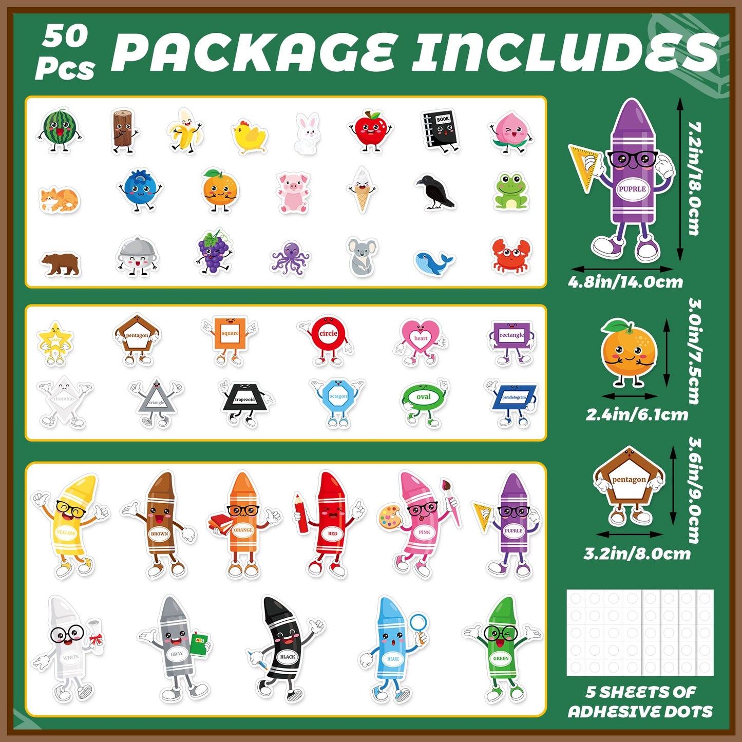 50 Pcs Classroom Bulletin Board Decorations - Crayon, Animal & Fruit Cutouts