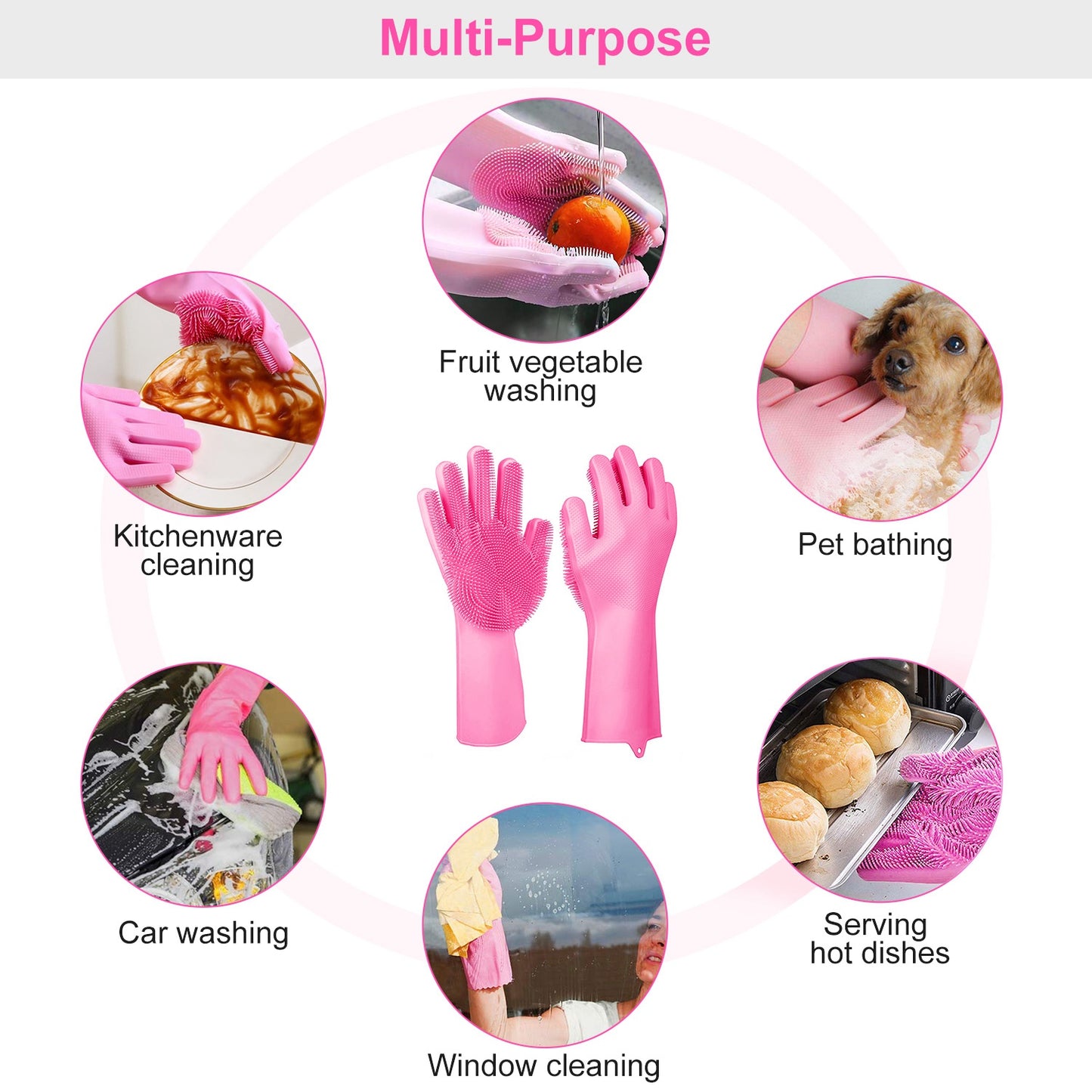 Silicone Dishwashing Gloves with Cleaning Sponge - Multi-Purpose
