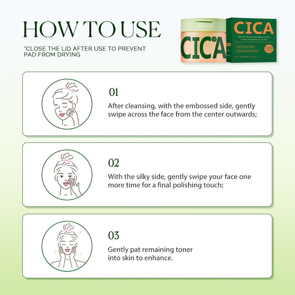 Centella Asiatica Cleansing Pads 100pcs - Skin Care Cotton Pads for Face & Dark Spot Toner