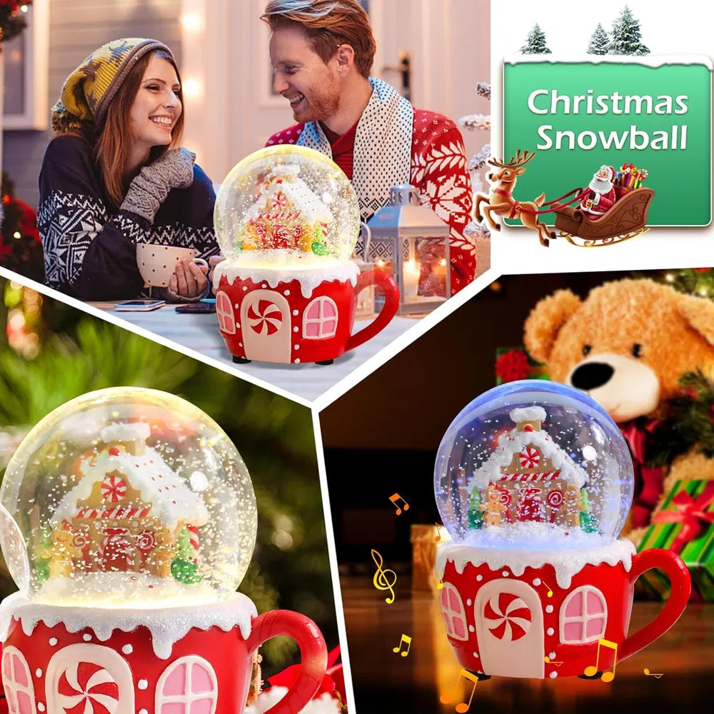 Musical Christmas Snow Globe with Gingerbread Village - 8 Songs
