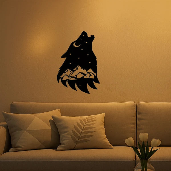 Gothic Howling Wolf Metal Wall Art - Black Decor for Home