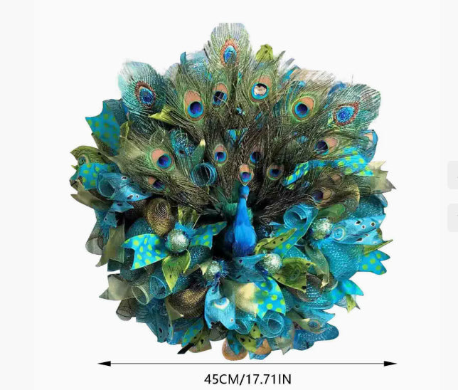 Peacock Wreath Decorative Garland for Farmhouse Home & Garden, 45cm