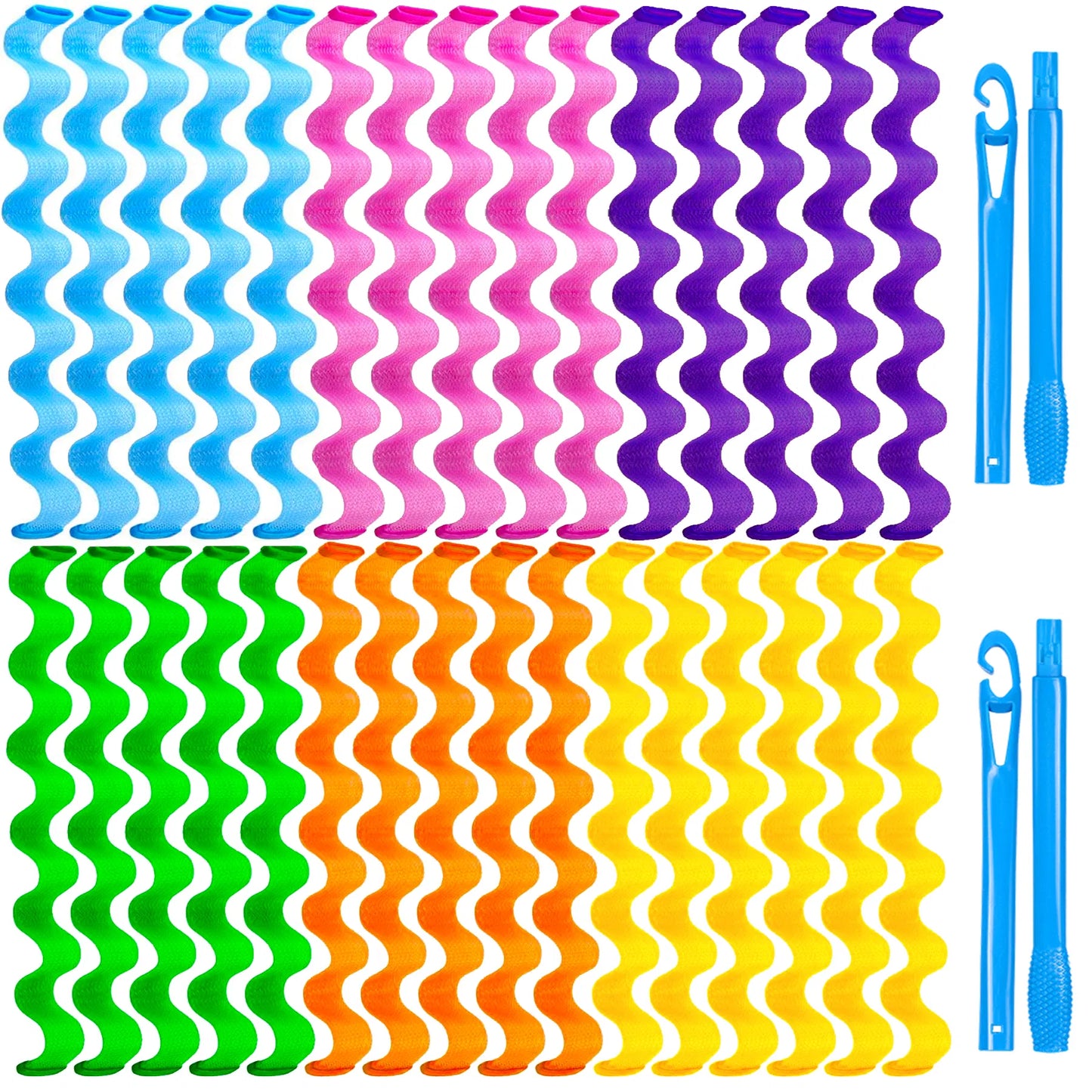 30-Piece Heatless Hair Curler Set with Styling Hooks - 30cm Wave Curlers