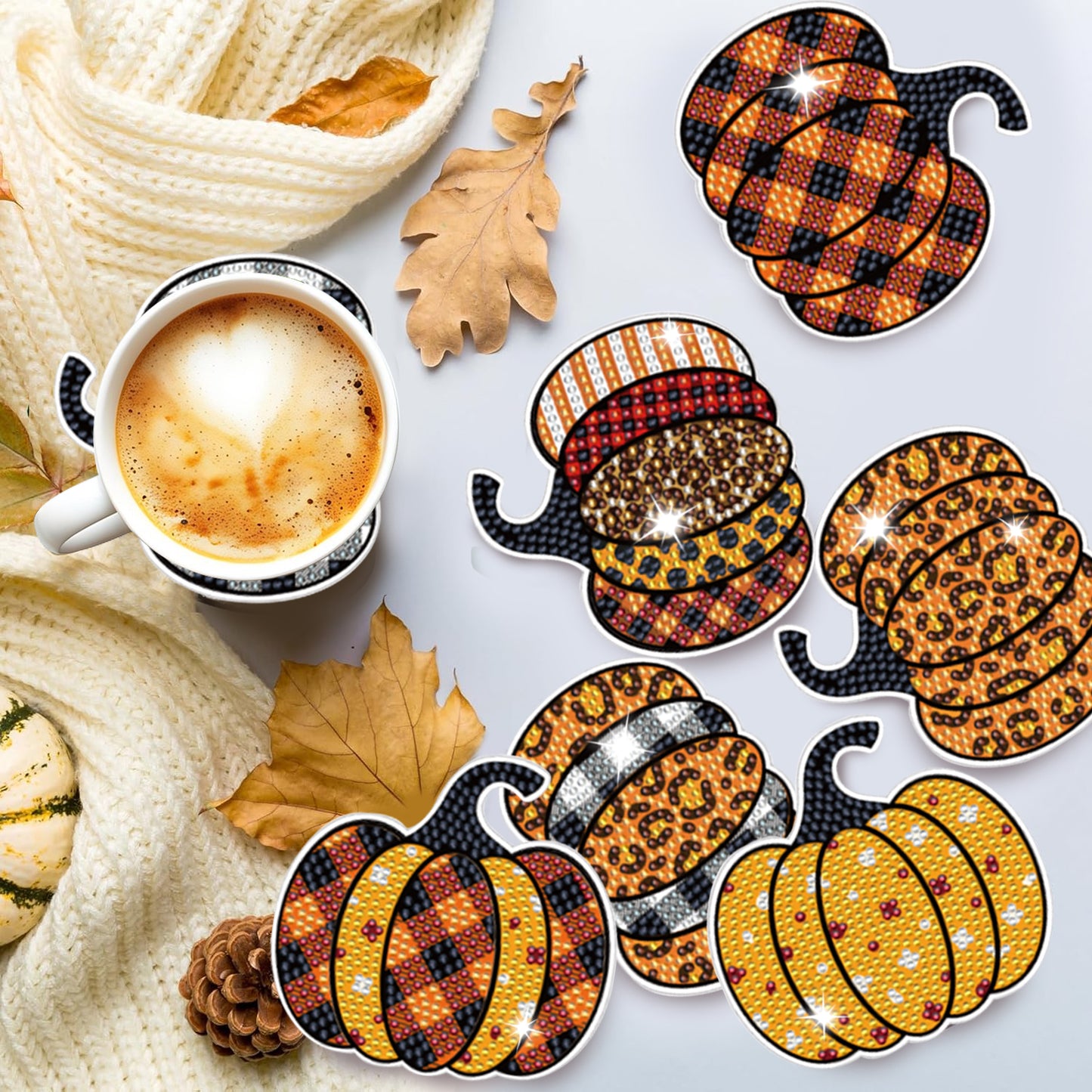 8-Piece Fall Pumpkin Coaster Set - Multi-Color Acrylic