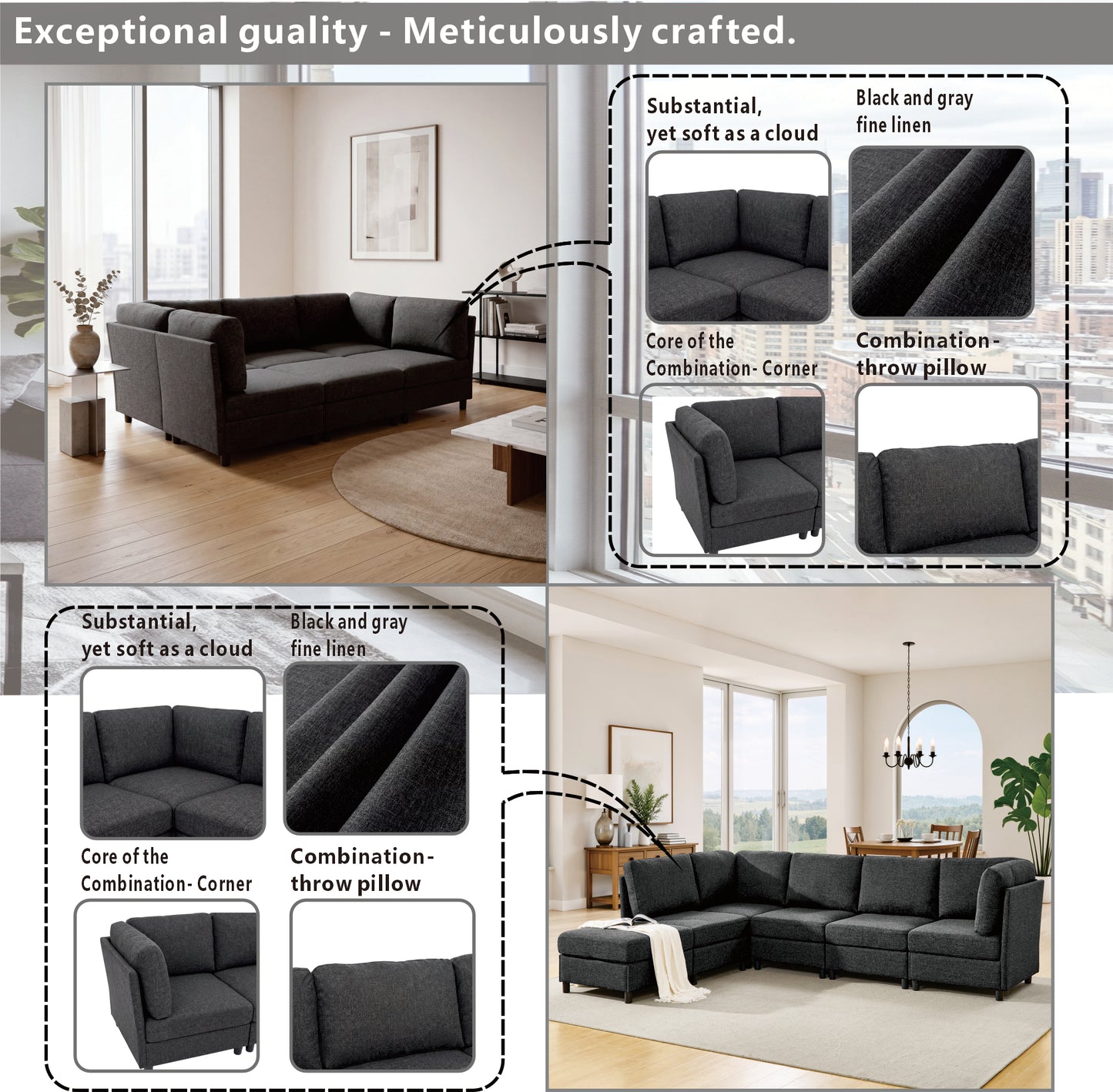 Modular Corner Sofa - Freely Configurable Dark Gray Sectional
