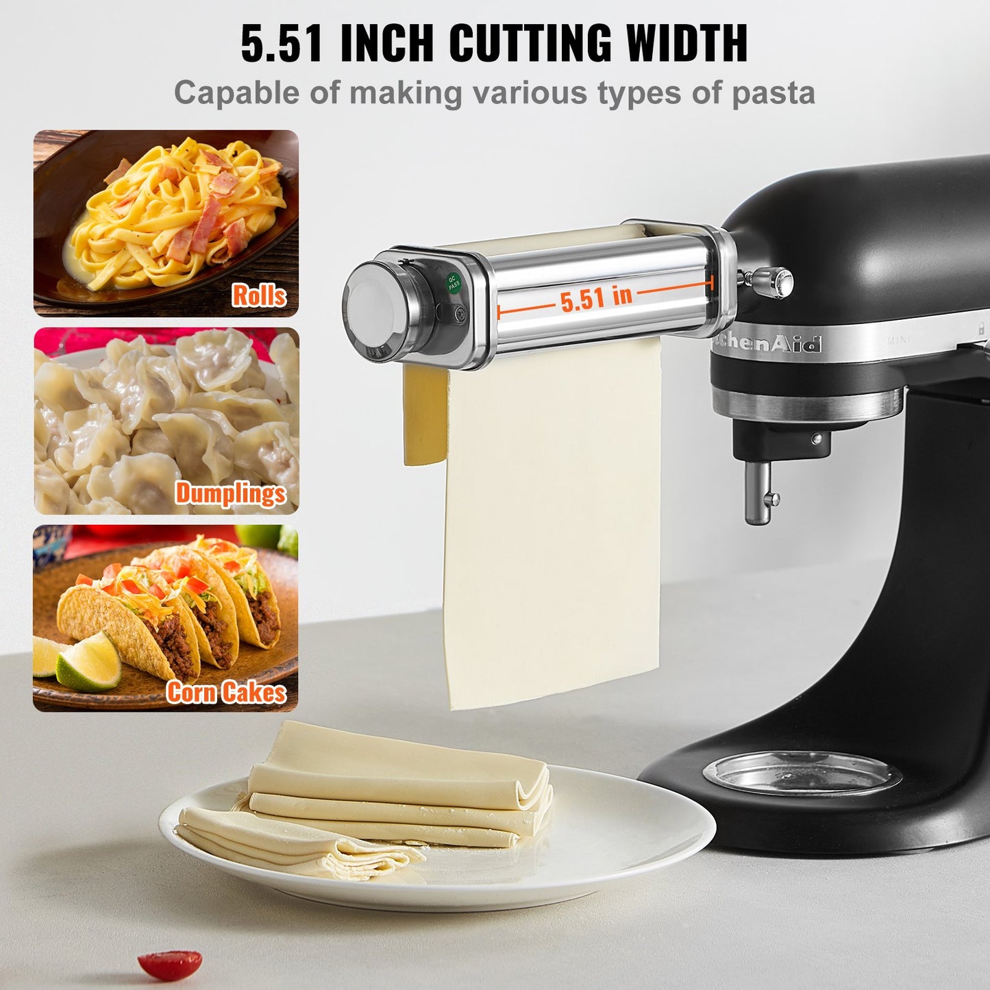Pasta Roller Attachment for KitchenAid Stand Mixer - 8 Thickness Settings