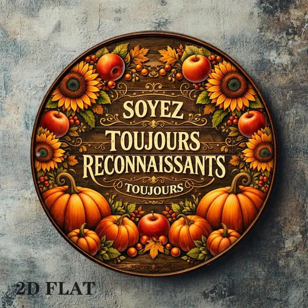 Autumn Harvest 2D Flat Round Sign - Vintage Pumpkin & Sunflower