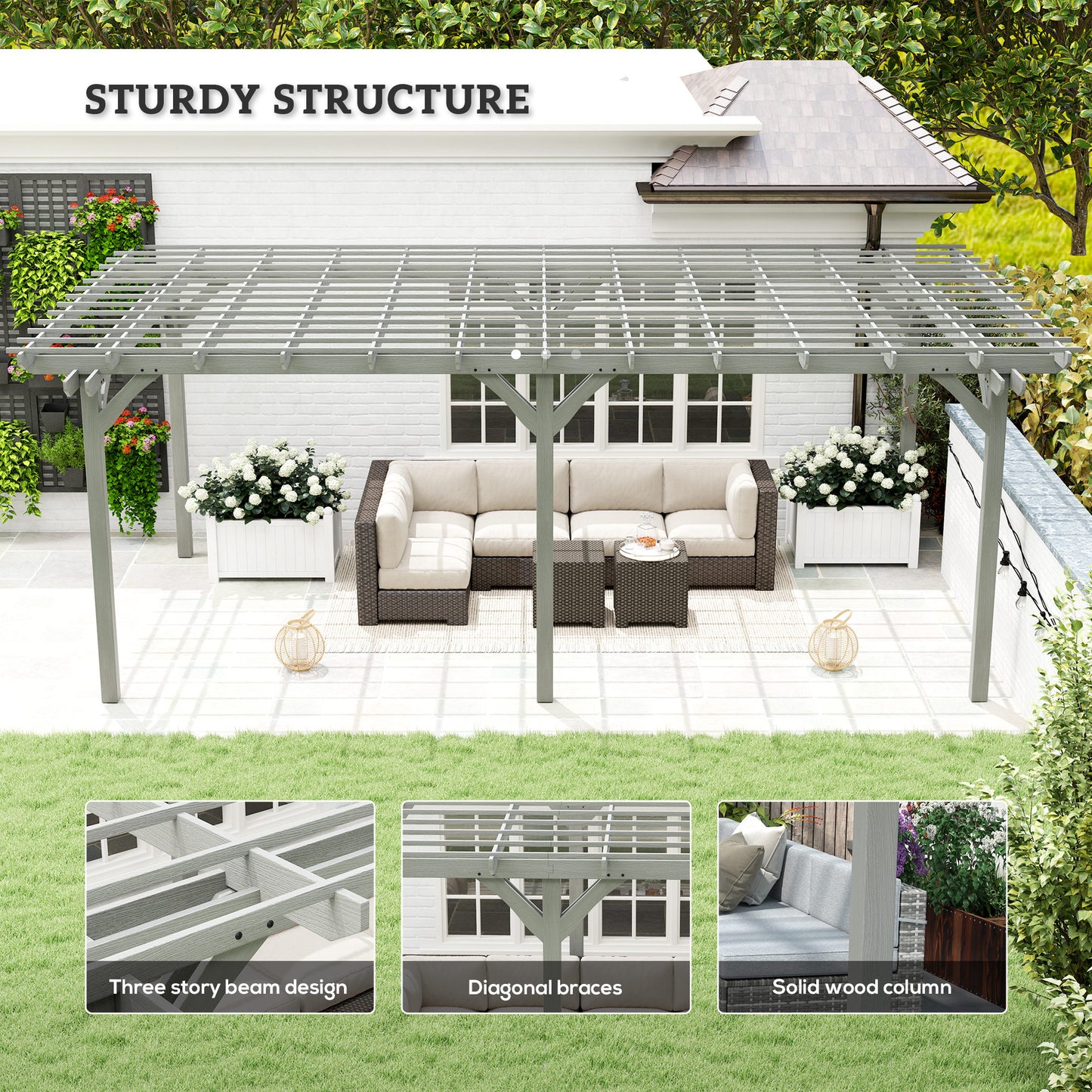 Outdoor Wooden Pergola for Climbing Plants - Gray