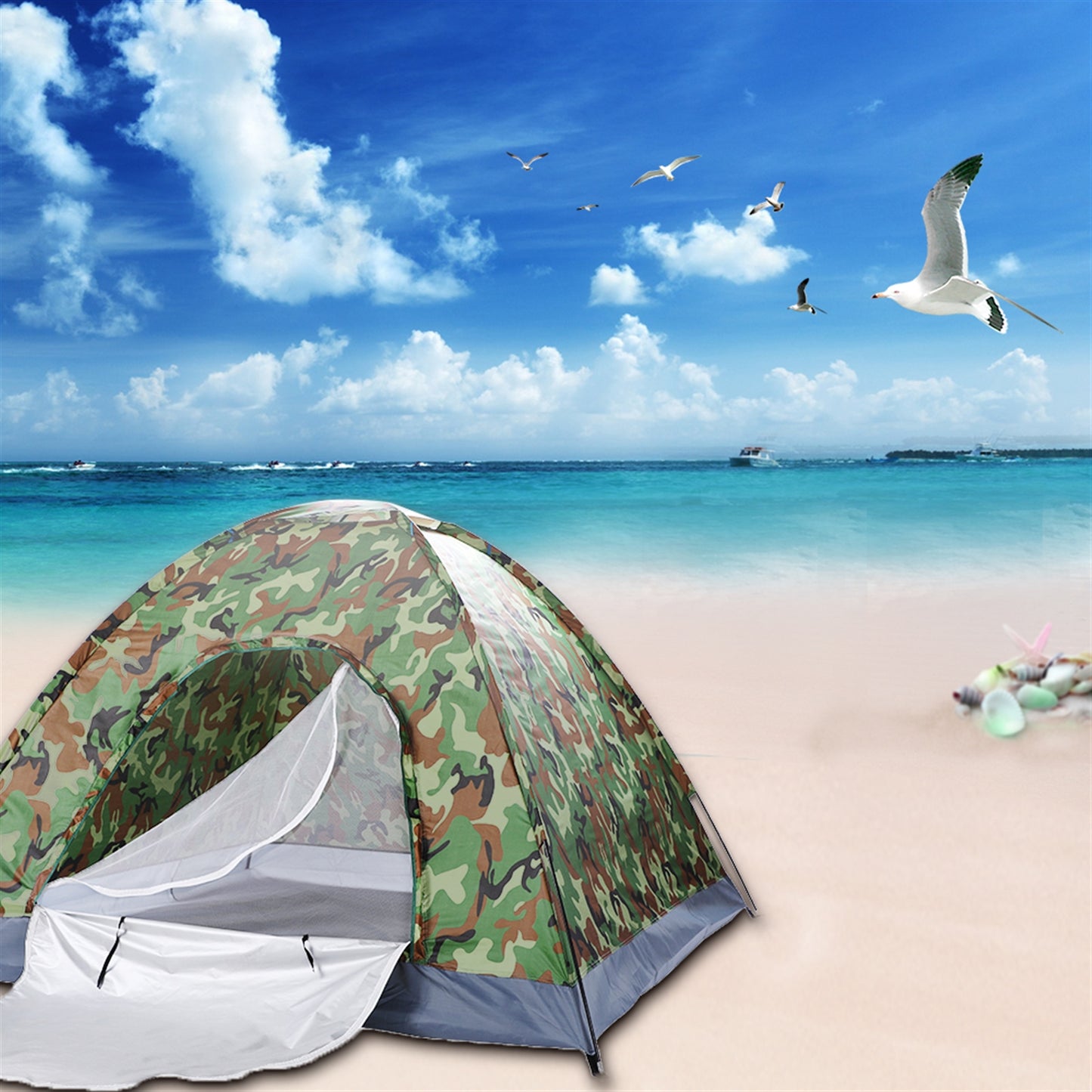 3-4 Person Camouflage Portable Camping Dome Tent
