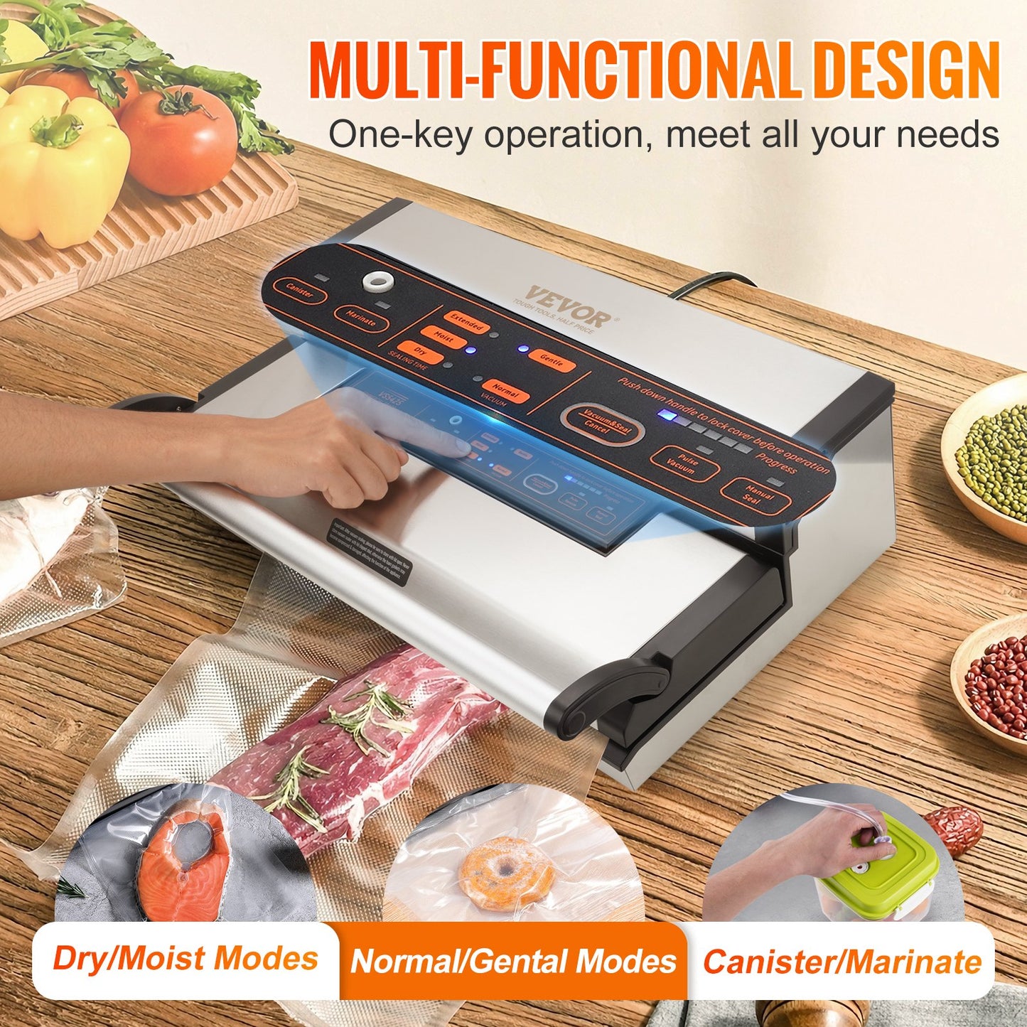 Vacuum Sealer Machine 95Kpa 350W Dual Pump for Food Storage - Automatic & Manual
