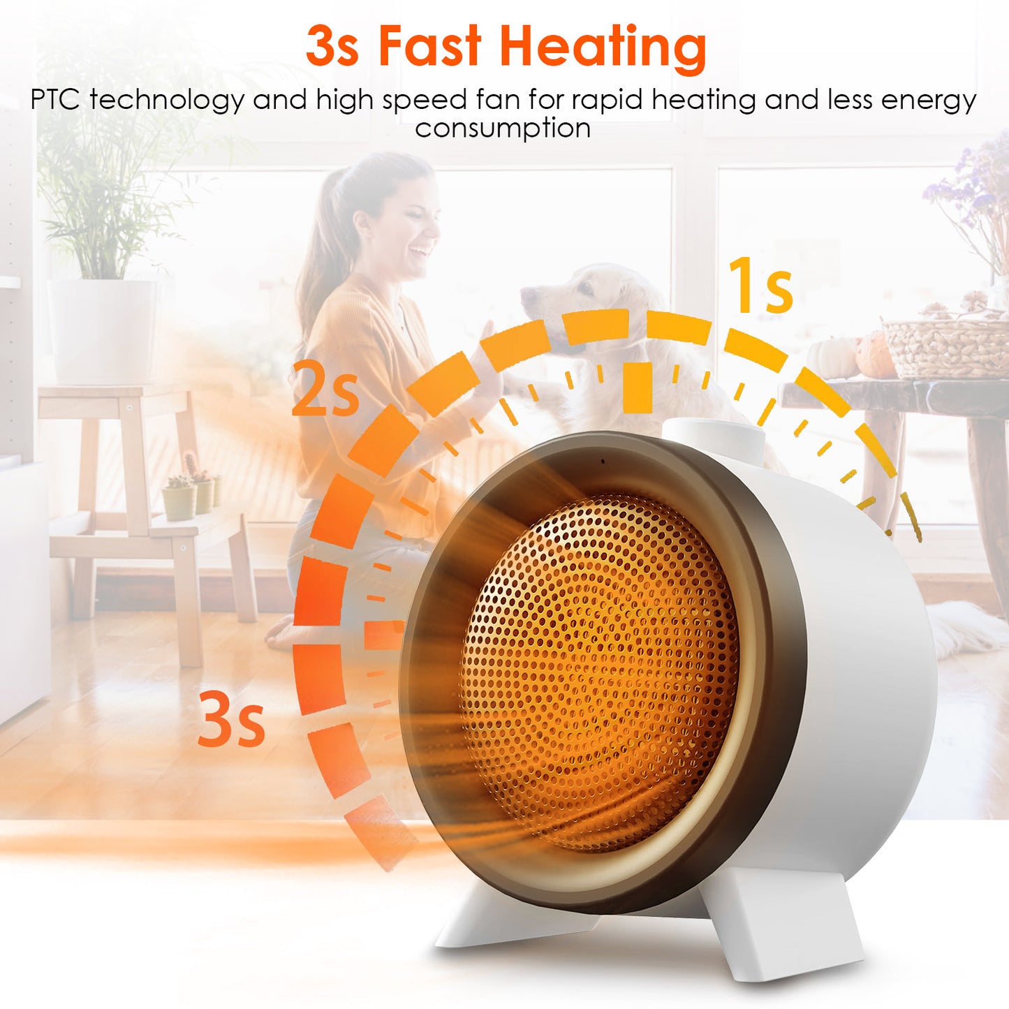 Portable Ceramic Space Heater with 3 Modes, Fast Heating, Tip-Over & Overheat Safety